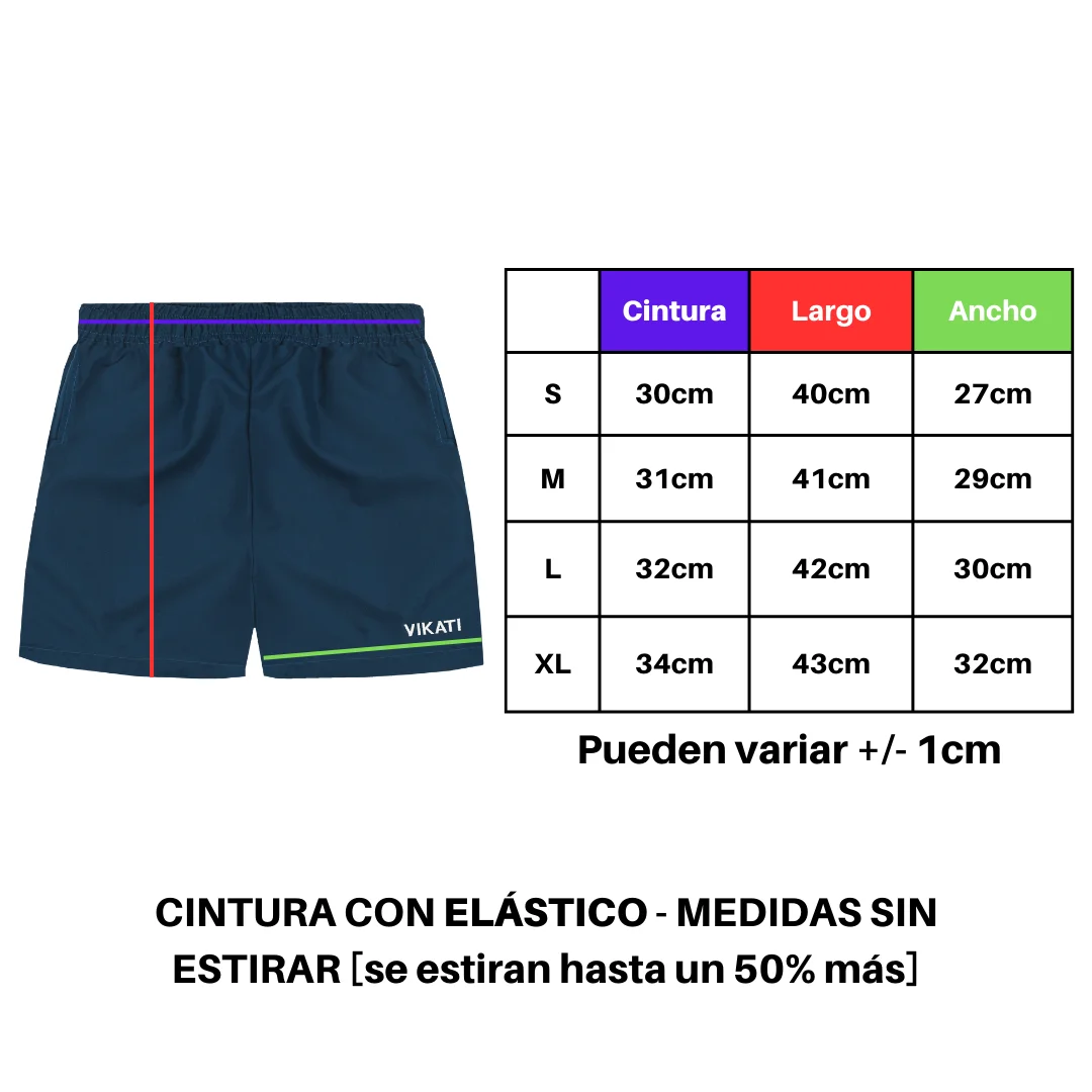 Tabla de talles shorts de baño. 