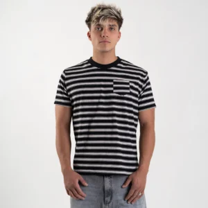 Pocket Striped Black Tee