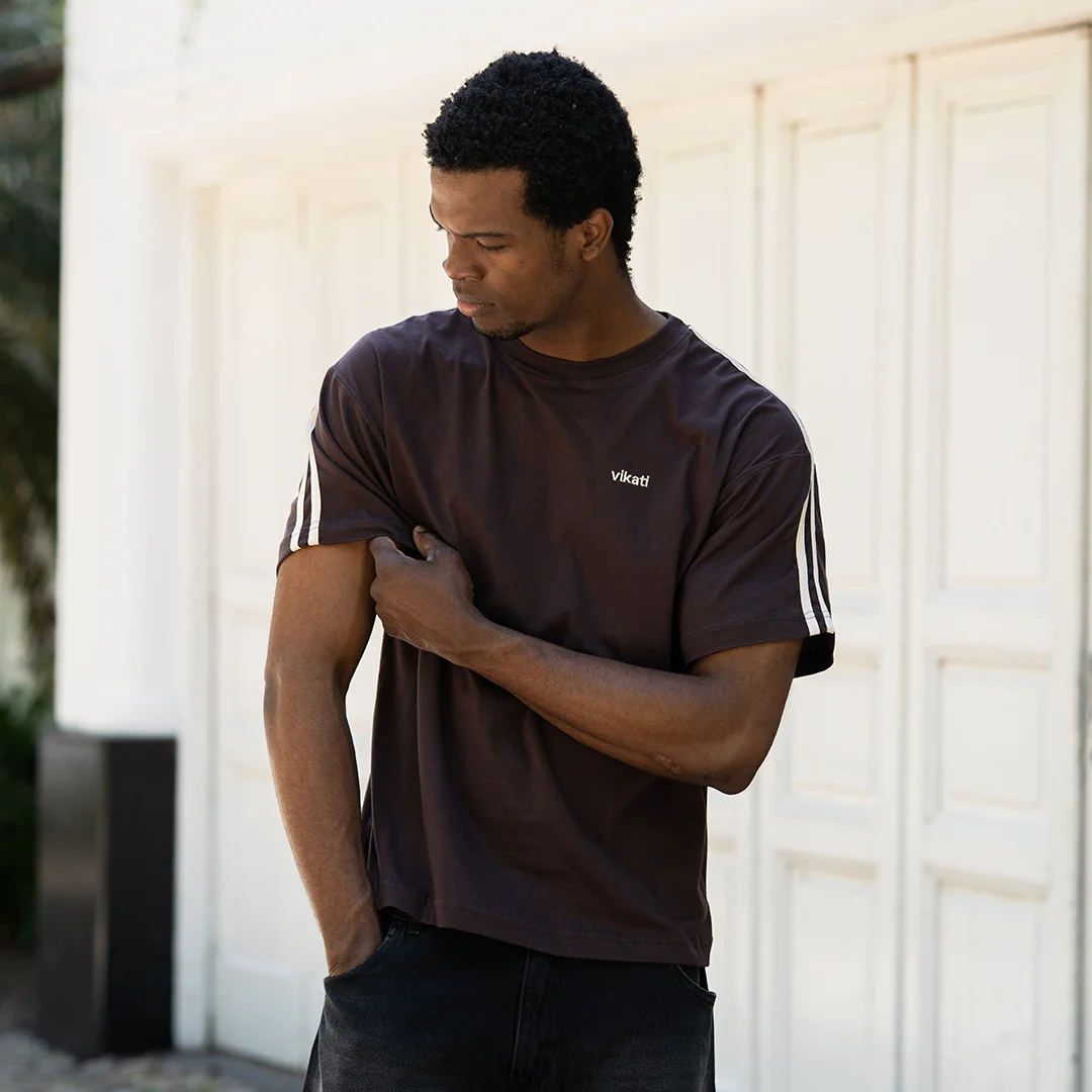 Remera Lines Choco y Beige