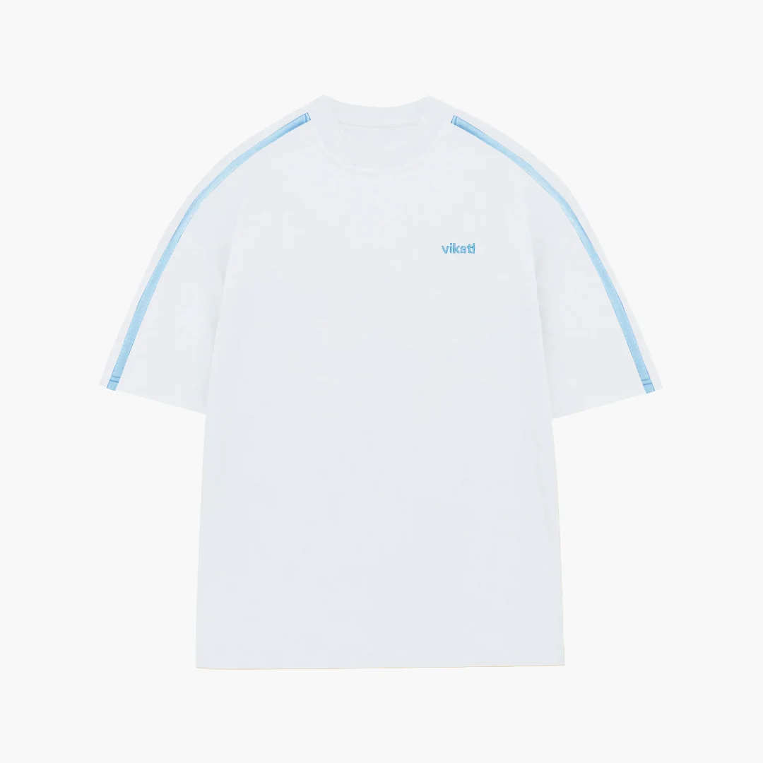 Remera Lines Blanca y Celeste