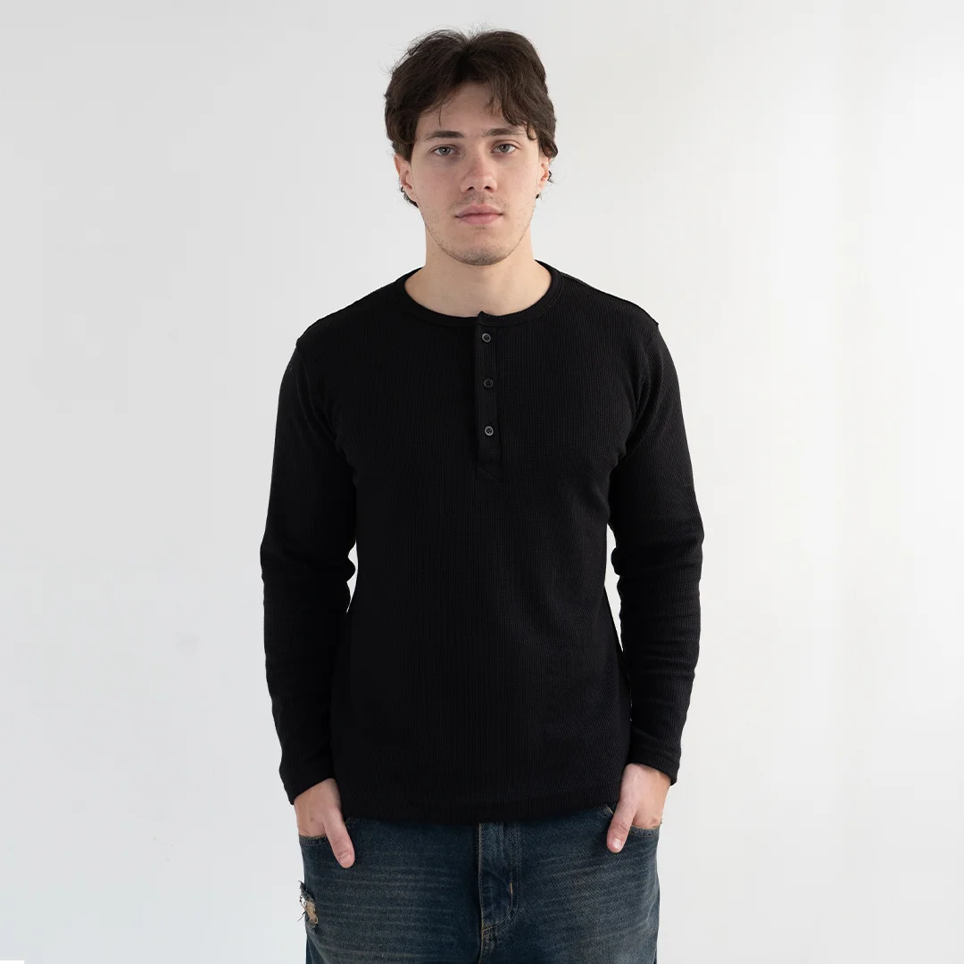 Henley Tee Waffle Negra