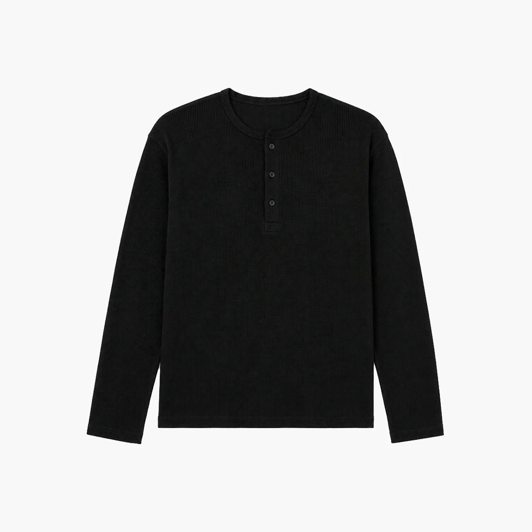 Henley Tee Waffle Negra